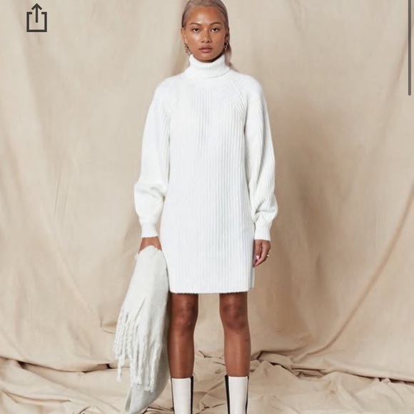 Missguided Dresses & Skirts - recycled white tuck sleeve roll neck knit dress